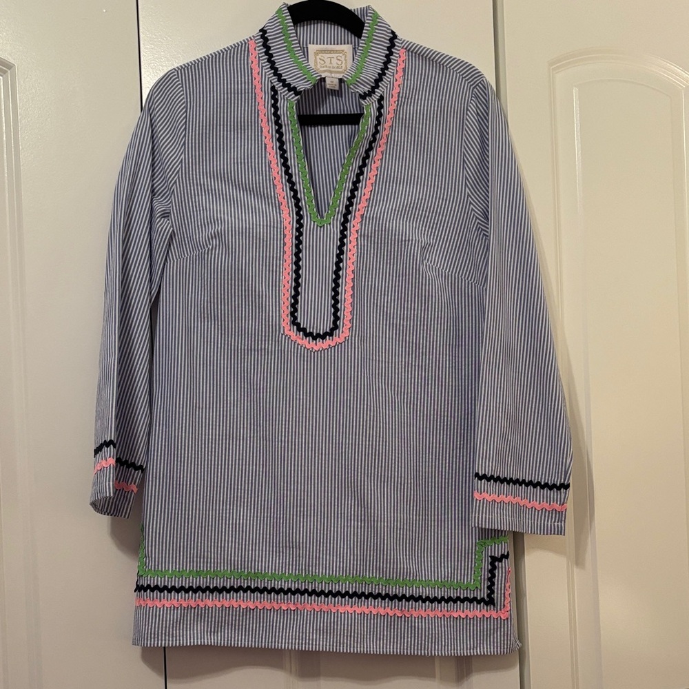 Sail to Sable Striped Tunic with Colorful Ric RacTrim, medium